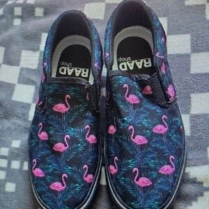 RAAD Shop Black Pink Tropical Print Canvas Flamingo Slip-On Shoe Sneakers Size 8